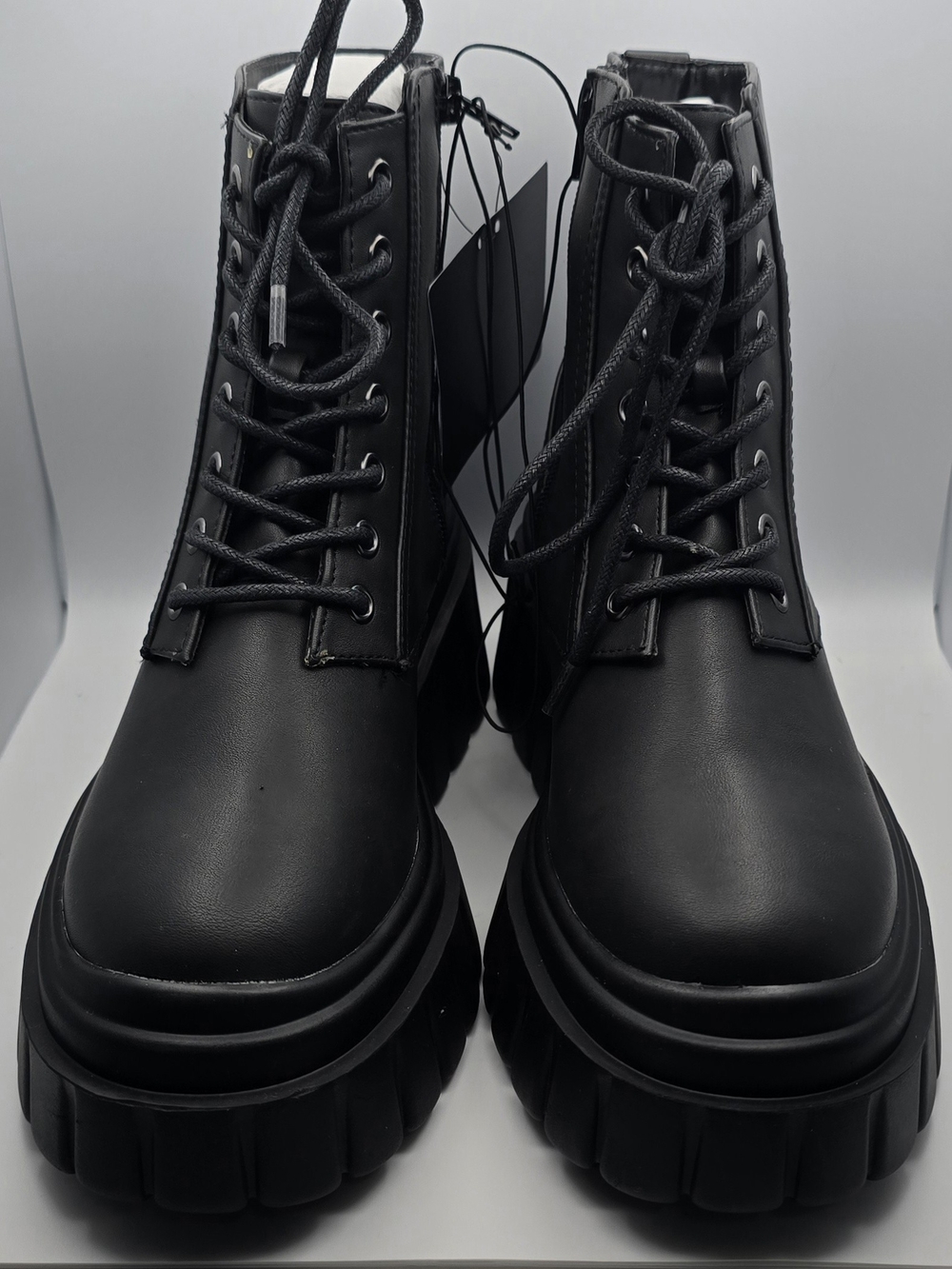 Forecer 21 Black Lace-Up Platform Combat Boots